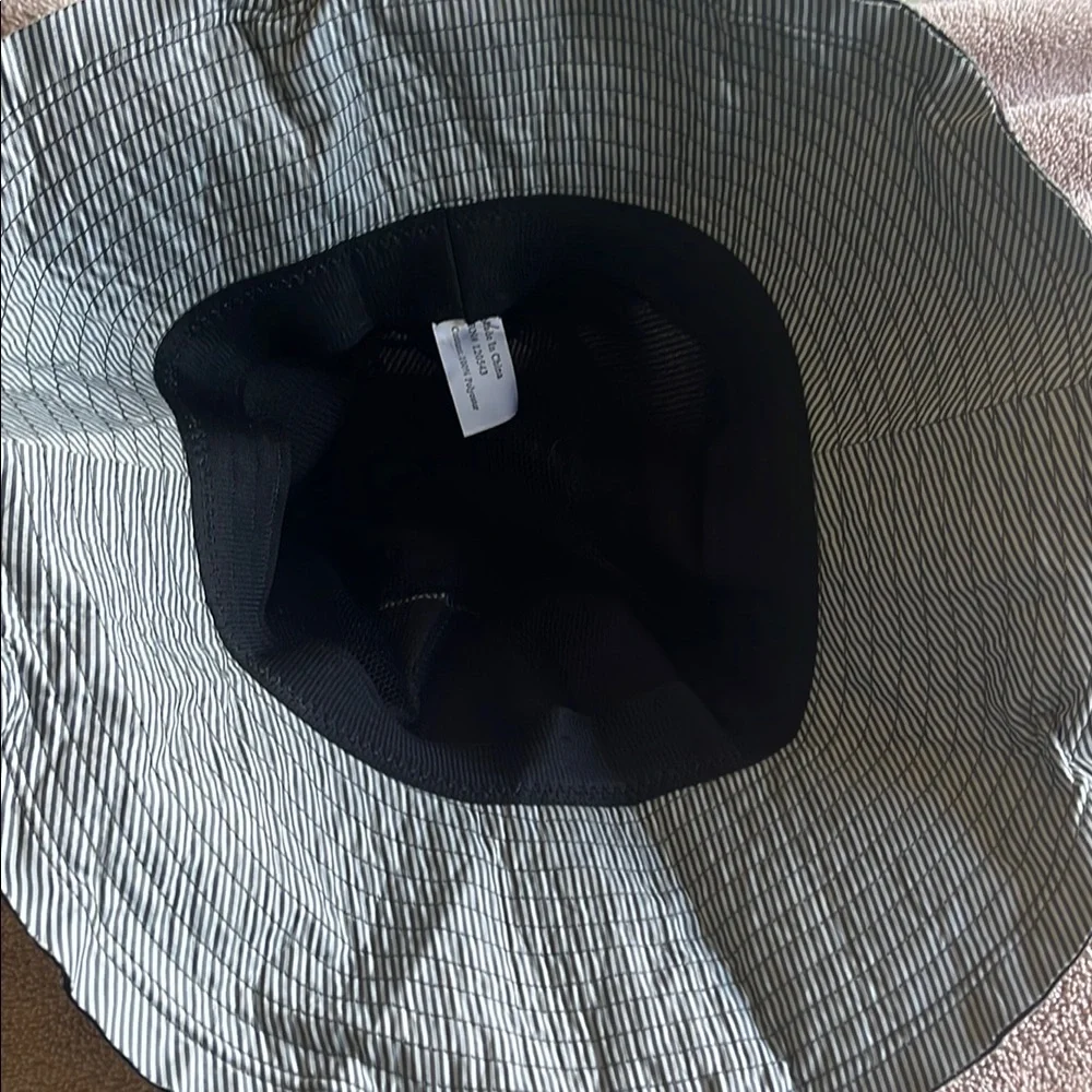 Foldable Elegant Women's Striped Hat in Black and White with flower on brim